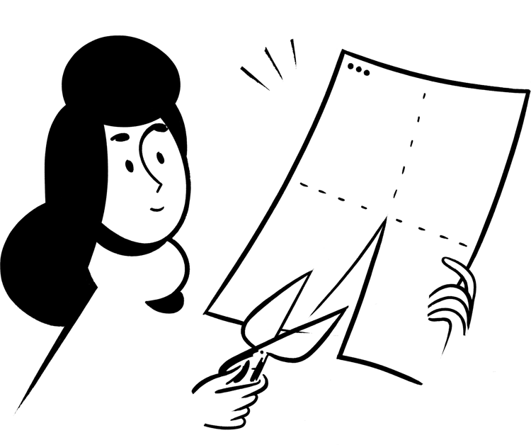 Notion illustration of a person clipping a page with scissors